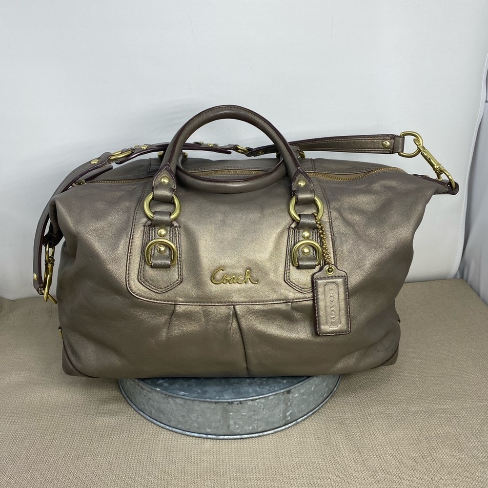COACH “ASHLEY” BURNISHED GOLD METALLIC SATCHEL BAG F15447